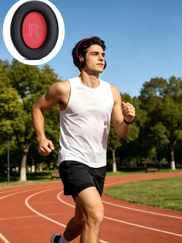 Alt view image 5 of 6 - Replacement Ear Pads Compatible with Anker Soundcore Life Q10 Black+red for Soundcore Life Q10BT, Life 2 NEO BT headphone Memory Foam/Protein Leather Earpads Earmuffs
