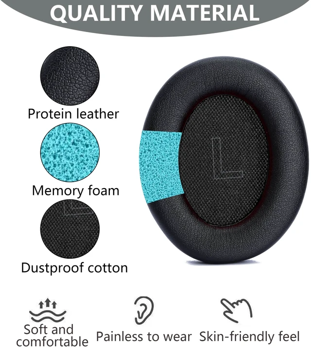 Alt view image 3 of 6 - Replacement Ear Pads Compatible with Anker Soundcore Life Q10 Black for Soundcore Life Q10BT, Life 2 NEO BT headphone Memory Foam/Protein Leather Earpads Earmuffs