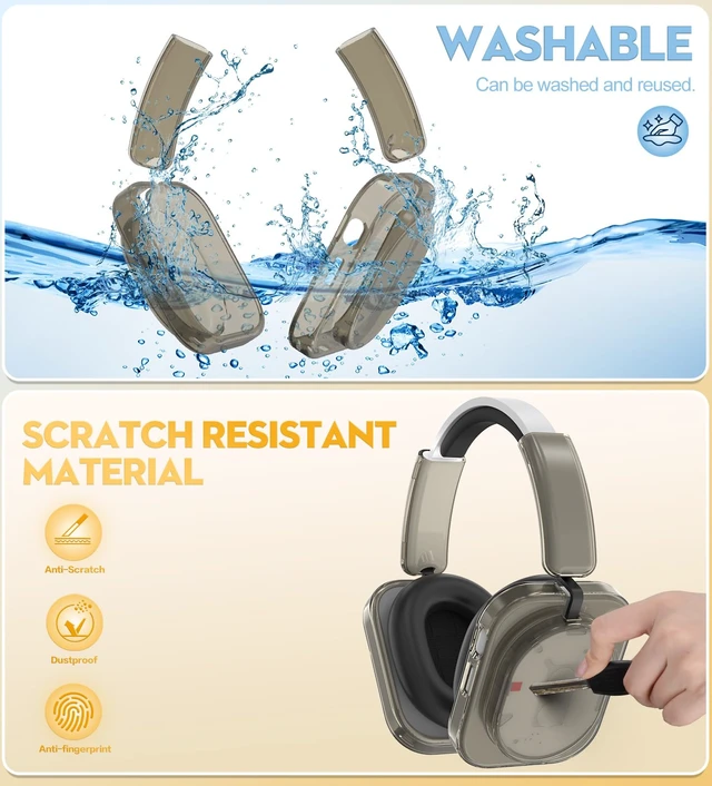 Alt view image 4 of 7 - Case for Nothing Headphone 1,2IN1 Clear TPU Ear Cups Cover & PC Headband Cover, Shell Covers Replacement Shockproof/Washable/Dust-Proof/Scratch-Resistant for Men Women (Clear Gray)