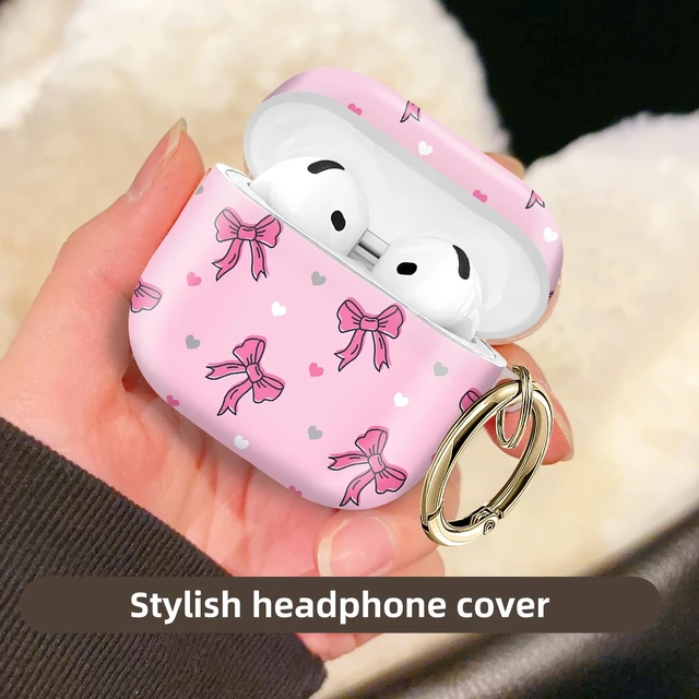 Alt view image 2 of 6 - Compatible with AirPod 4 Protective case with Gold Key Ring for 2024 Fourth Generation AirPod. Shockproof, dustproof, Wireless Headphone Protective case.Pink Bow