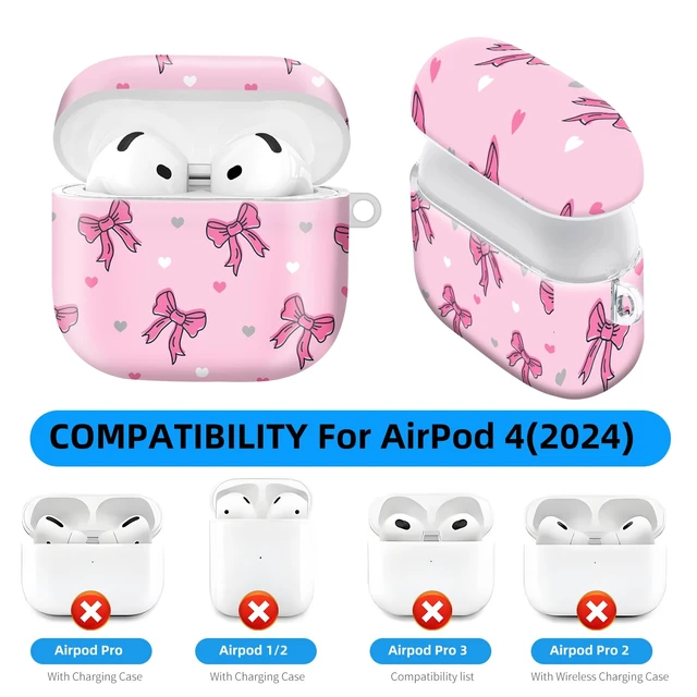 Alt view image 4 of 6 - Compatible with AirPod 4 Protective case with Gold Key Ring for 2024 Fourth Generation AirPod. Shockproof, dustproof, Wireless Headphone Protective case.Pink Bow