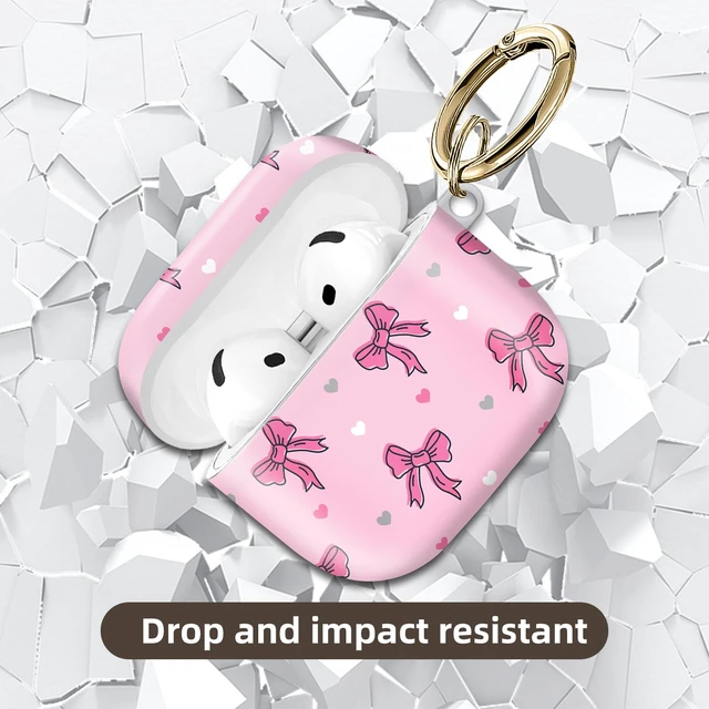 Alt view image 5 of 6 - Compatible with AirPod 4 Protective case with Gold Key Ring for 2024 Fourth Generation AirPod. Shockproof, dustproof, Wireless Headphone Protective case.Pink Bow