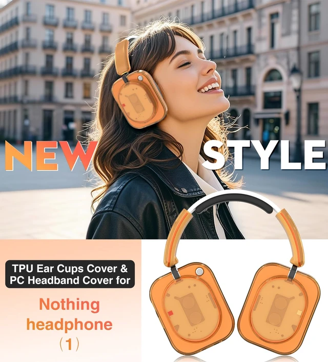 Alt view image 2 of 7 - Case for Nothing Headphone 1,2IN1 Clear TPU Ear Cups Cover & PC Headband Cover, Shell Covers Replacement Shockproof/Washable/Dust-Proof/Scratch-Resistant for Men Women(Clear Orange)