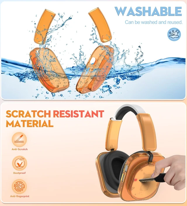 Alt view image 4 of 7 - Case for Nothing Headphone 1,2IN1 Clear TPU Ear Cups Cover & PC Headband Cover, Shell Covers Replacement Shockproof/Washable/Dust-Proof/Scratch-Resistant for Men Women(Clear Orange)