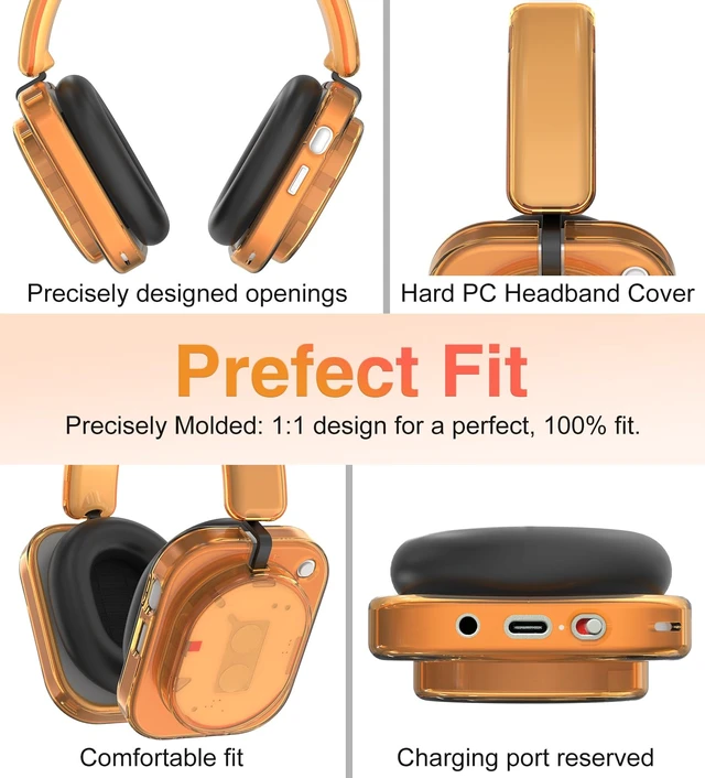 Alt view image 6 of 7 - Case for Nothing Headphone 1,2IN1 Clear TPU Ear Cups Cover & PC Headband Cover, Shell Covers Replacement Shockproof/Washable/Dust-Proof/Scratch-Resistant for Men Women(Clear Orange)
