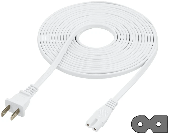 Main image of Extra Long 25-Foot Polarized Power Cord Compatible with Select Vizio, Insignia, JVC TV LED Smart Screens and Vizio Sound Systems and Many Other Electronics - 2-Prong AC Wall Plug (White, 25-Foot)
