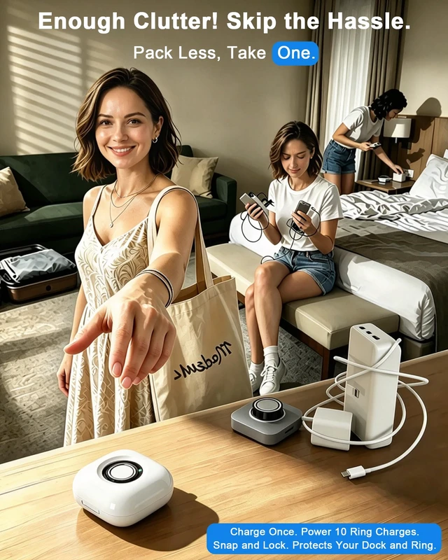 Alt view image 3 of 7 - Portable Charging Case for Oura Ring 4/5 Docks, 50-Day Runtime, White Pocket-Sized Travel Holder Case (Sizes 615), 1-Hour USB-C Recharge, Clear LED Window, Magnetic Snap-Lock Dock Excluded
