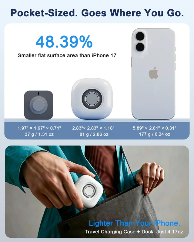 Alt view image 4 of 7 - Portable Charging Case for Oura Ring 4/5 Docks, 50-Day Runtime, White Pocket-Sized Travel Holder Case (Sizes 615), 1-Hour USB-C Recharge, Clear LED Window, Magnetic Snap-Lock Dock Excluded
