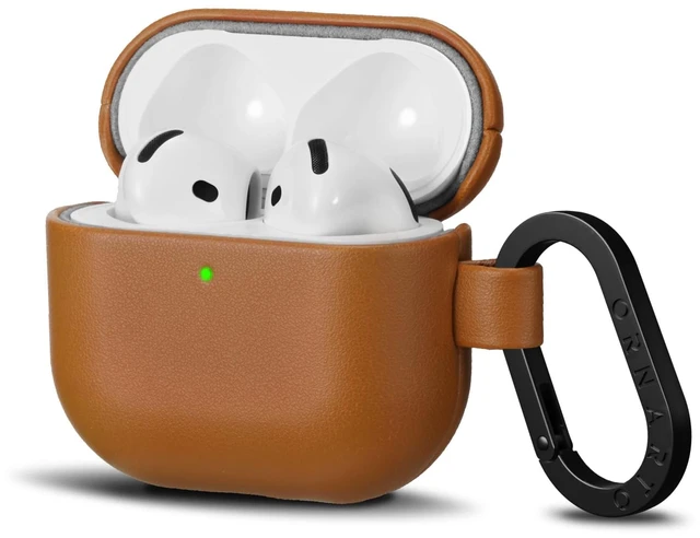 Main image of Vegan Leather for AirPods 5 Case & for AirPods 4 Case,Caramel Brown Timeless Style, Everyday Protection - Classic Leather Look, Front LED Visible, Carabiner Included, Easy to Install & Remove