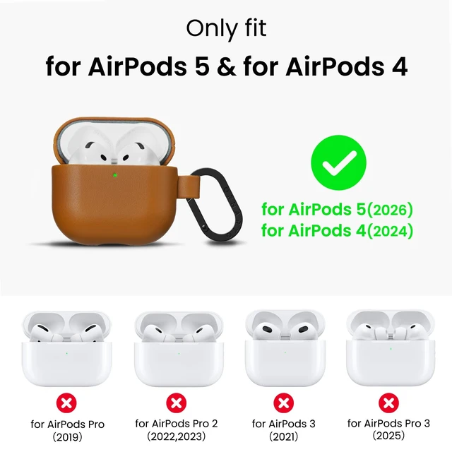 Alt view image 2 of 7 - Vegan Leather for AirPods 5 Case & for AirPods 4 Case,Caramel Brown Timeless Style, Everyday Protection - Classic Leather Look, Front LED Visible, Carabiner Included, Easy to Install & Remove