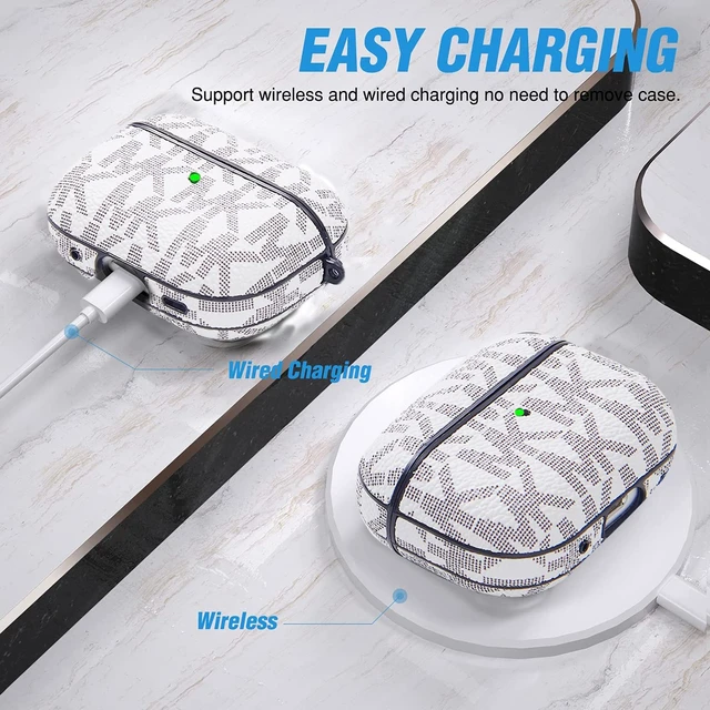 Alt view image 4 of 6 - for AirPods Pro 2nd Generation Case(2022), Full-Body Protective Leather Airpods Pro 2 Protective Cover with Keychain for AirPods Pro Wireless Charging Case, White
