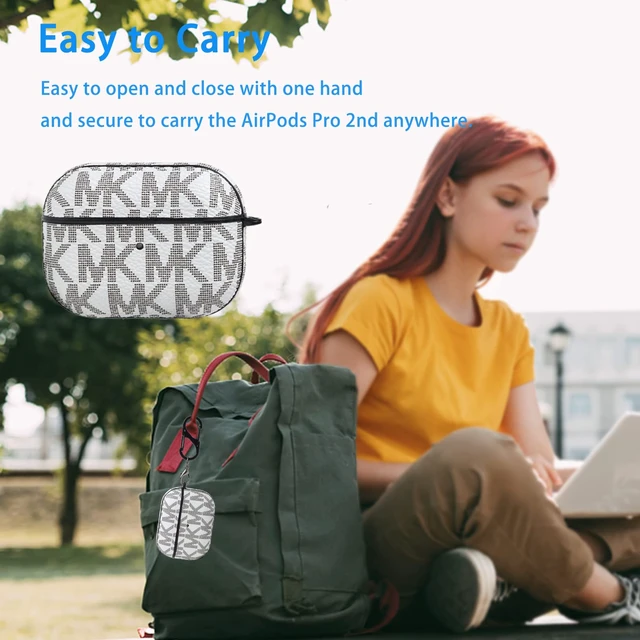 Alt view image 6 of 6 - for AirPods Pro 2nd Generation Case(2022), Full-Body Protective Leather Airpods Pro 2 Protective Cover with Keychain for AirPods Pro Wireless Charging Case, White