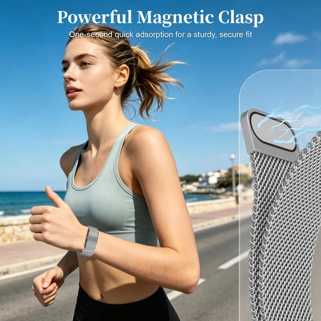 Alt view image 2 of 7 - Metal Replacement Strap Compatible with Hume Band 1.0, Magnetic Mesh Loop Stainless Steel Lightweight Sport Wristand for Women Men