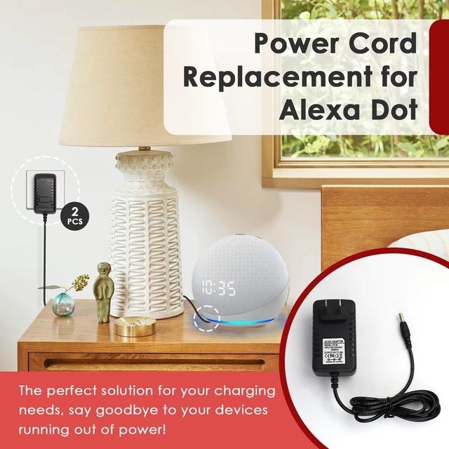 Alt view image 2 of 7 - 2 Pcs Power Cord for Alexa Dot 3rd / 4th / 5th Gen 2022, Echo Show Black Charger Cable - 1.5M Long Power Adapter