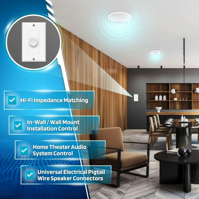 Alt view image 6 of 7 - 100W in-Wall Speaker Volume Control Plate, 5-Step Rotary Knob, White