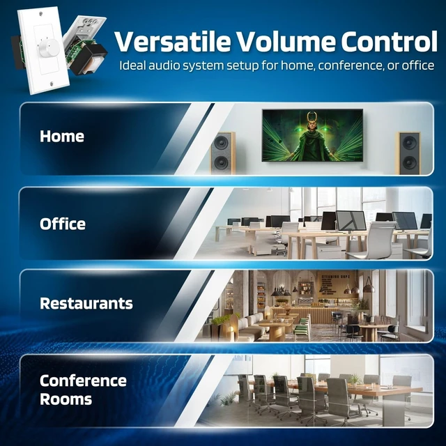 Alt view image 7 of 7 - 100W in-Wall Speaker Volume Control Plate, 5-Step Rotary Knob, White