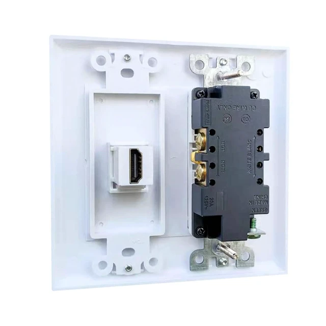 Alt view image 2 of 3 - 20Amp Power Outlet with 1 HDMI Port Wall Plate - 2 Gang Electrical Wall Outlet with HDTV Keystone Jack Cover Plate for TV Mount - White