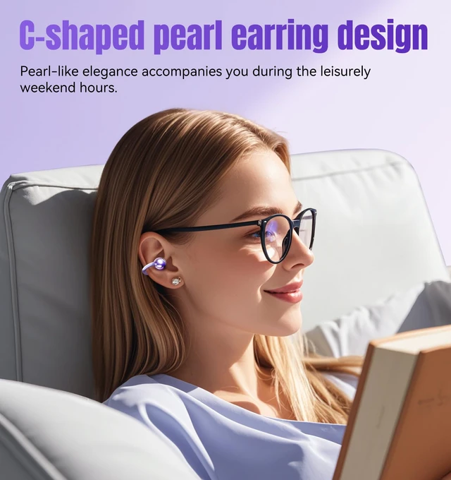 Alt view image 3 of 7 - Next-gen Clip on Earbuds Open Ear Wireless Bluetooth 6.0 Headphones with Mic,50H Play,ENC,IPX5 Waterproof,Sports Ear Buds,Comfortable for Small Ears&Fitness,Running (Purple)