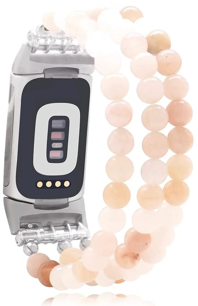 Main image of Compatible with Fitbit Charge 6/5 Natural Gemstone Beaded Handmade Adjustable Bracelet Replacement Band for Women