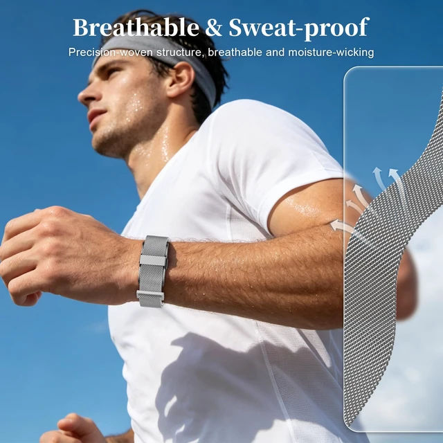 Alt view image 7 of 7 - Metal Replacement Strap Compatible with Hume Band 1.0, Magnetic Mesh Loop Stainless Steel Lightweight Sport Wristand for Women Men