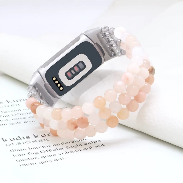 Alt view image 2 of 6 - Compatible with Fitbit Charge 6/5 Natural Gemstone Beaded Handmade Adjustable Bracelet Replacement Band for Women
