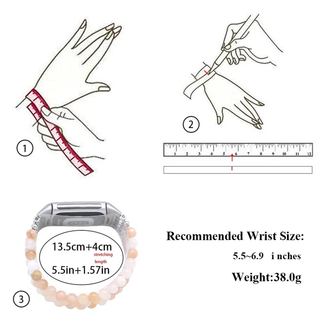 Alt view image 4 of 6 - Compatible with Fitbit Charge 6/5 Natural Gemstone Beaded Handmade Adjustable Bracelet Replacement Band for Women