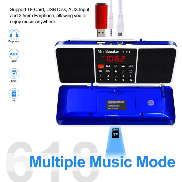 Alt view image 4 of 7 - Multifunction Digital FM Radio Media Speaker MP3 Music Player, Blue Support TF Card USB Drive, LED Screen Display, Setting Timing Shutdown Function