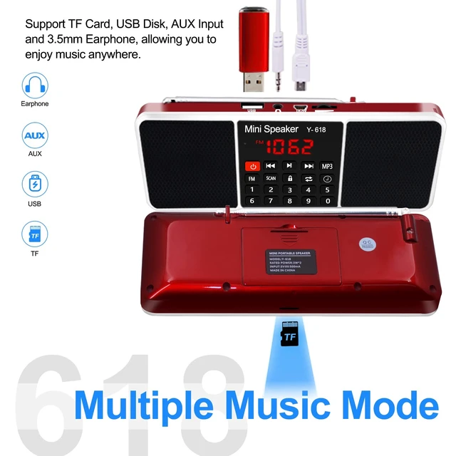 Alt view image 4 of 7 - Multifunction Digital FM Radio Media Speaker MP3 Music Player, Red Support TF Card USB Drive, LED Screen Display, Setting Timing Shutdown Function