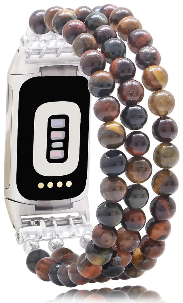 Main image of Compatible with Fitbit Charge 6/5 Natural Gemstone Beaded Handmade Adjustable Bracelet Replacement Band for Women