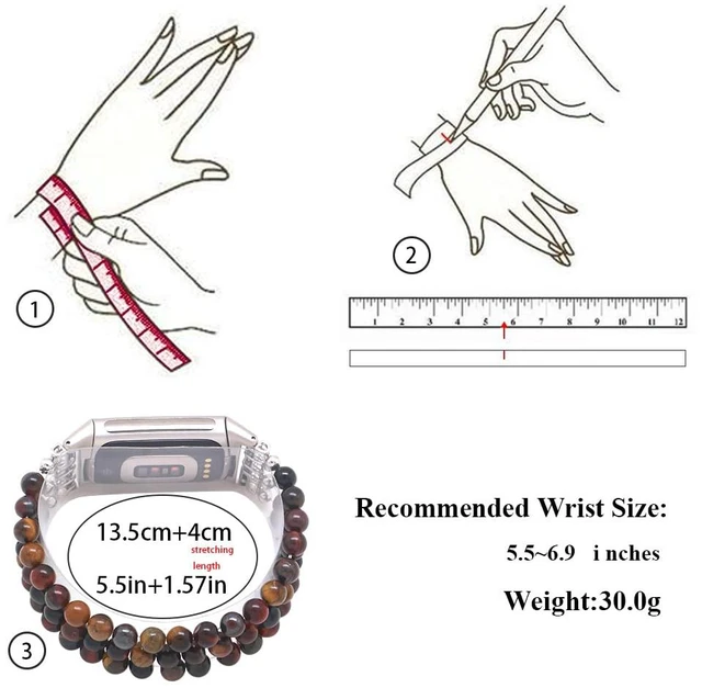 Alt view image 4 of 6 - Compatible with Fitbit Charge 6/5 Natural Gemstone Beaded Handmade Adjustable Bracelet Replacement Band for Women