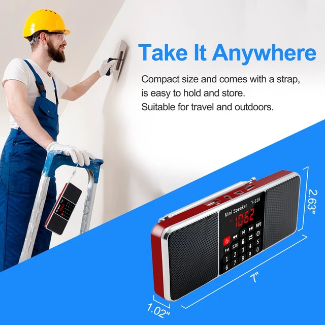 Alt view image 7 of 7 - Multifunction Digital FM Radio Media Speaker MP3 Music Player, Red Support TF Card USB Drive, LED Screen Display, Setting Timing Shutdown Function