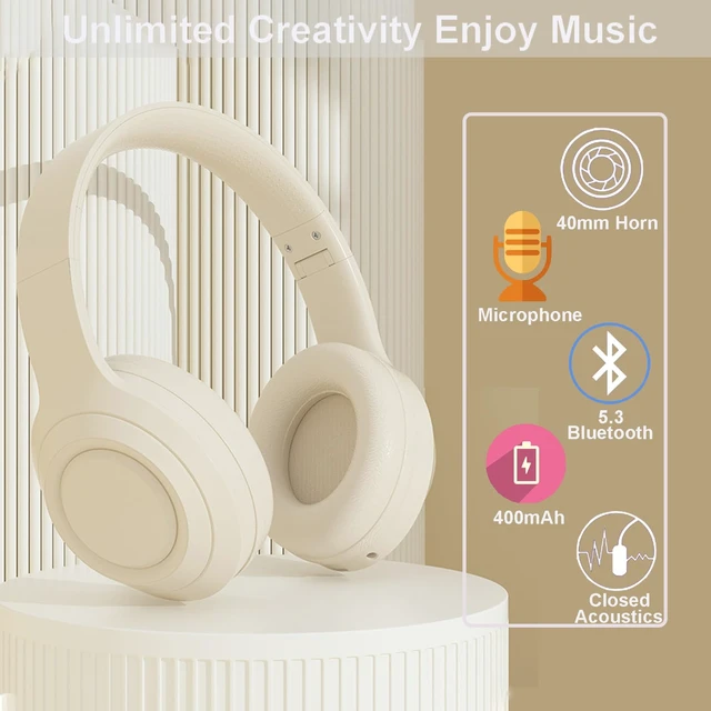 Alt view image 2 of 6 - White Wireless Headphones Bluetooth, Foldable Over Ear Headphones, Hi Fi Stereo Headphones Built in Mic for phone/TV/PC/MP4/Home/Office