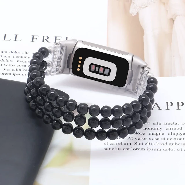 Alt view image 2 of 6 - Compatible with Fitbit Charge 6/5 Natural Gemstone Beaded Handmade Adjustable Bracelet Replacement Band for Women