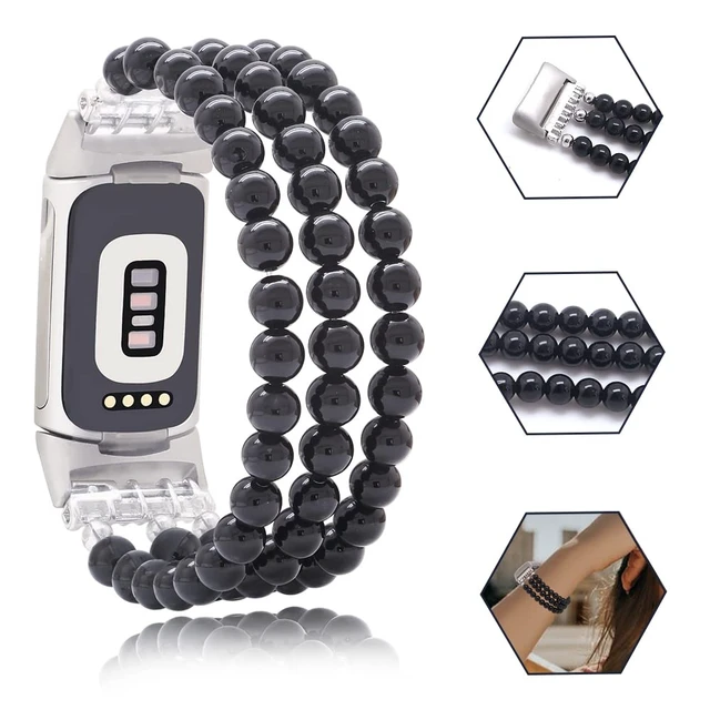 Alt view image 4 of 6 - Compatible with Fitbit Charge 6/5 Natural Gemstone Beaded Handmade Adjustable Bracelet Replacement Band for Women