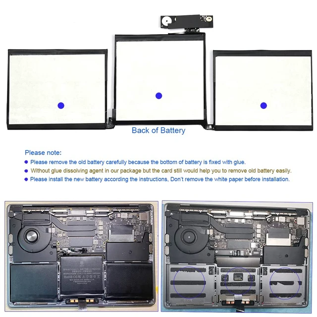Alt view image 5 of 7 - Battery A1713 A2171 for MacBook Pro 13 Inch A1708 A2159 A2289 A2338 4800mAh A2171 A1713 Replacement Battery with Smart Temp Control, High Capacity, Long Runtime, Low Heat