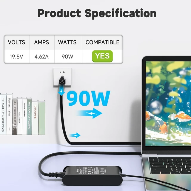 Alt view image 2 of 7 - 90W 65W Laptop Charger Compatible with Dell Latitude E6440 E6430 E6420 E6230 E6320 E6220 E6330 E6500 E6510 E6530 E6540 E7240 E7250 E7440 E7450 5480 5580 7390 7280 7480 7.4mm Tip Power Cord