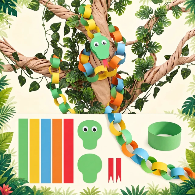 Alt view image 4 of 7 - 167 Pcs Classroom Tree Bulletin Board Decoration Kit with DIY Kraft Paper Roll Artificial Pothos Monstera Leaves Vines Snake Eyes Colorful Cards Paper Chain Strips for Jungle Rainforest Decor