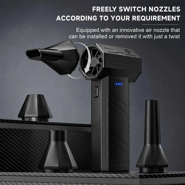 Alt view image 4 of 7 - X3Mini Electric Air Duster Turbo Fan (Version 1.1), 110,000RPM, Rechargeable USB-C, 100Mph Wind Speed at the Nozzle, Compact and Portable, Multi-Nozzle Attachments, Black