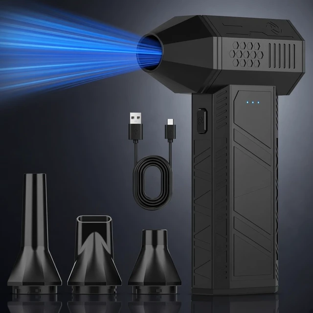 Alt view image 2 of 7 - X3Mini Electric Air Duster Turbo Fan (Version 1.1), 110,000RPM, Rechargeable USB-C, 100Mph Wind Speed at the Nozzle, Compact and Portable, Multi-Nozzle Attachments, Black