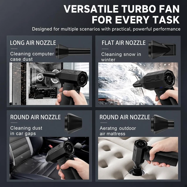 Alt view image 6 of 7 - X3Mini Electric Air Duster Turbo Fan (Version 1.1), 110,000RPM, Rechargeable USB-C, 100Mph Wind Speed at the Nozzle, Compact and Portable, Multi-Nozzle Attachments, Black