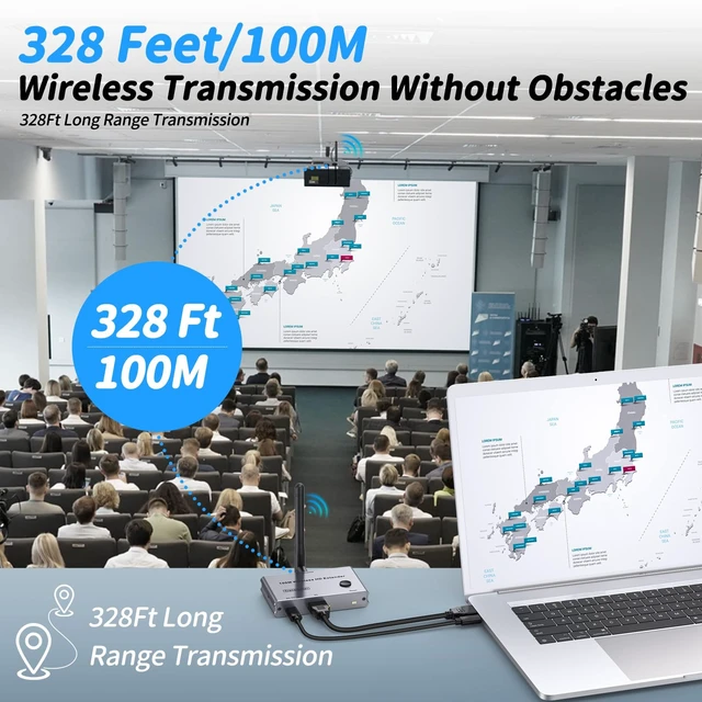 Alt view image 3 of 7 - Wireless HDMI Transmitter and Receiver 4K@30Hz HDMI Wireless Extender Kit 328Ft/100M 4K Video & Audio Sender and Receiver for Casting Video & Audio to Large Screen TV/Projector from Laptop/PC/Camera