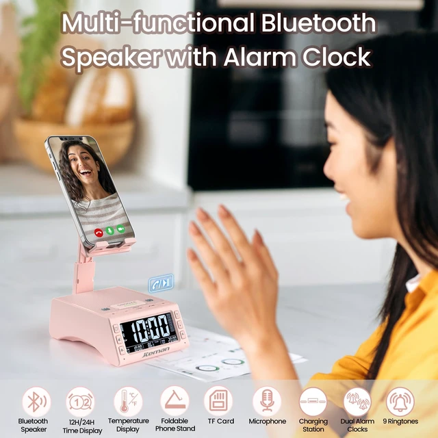 Alt view image 2 of 7 - Gifts for Men Women,Cell Phone Stand with Wireless Bluetooth Speaker,Adjustable Cool Tech Kitchen Gadgets,Unique Birthday Gift Idea for Him, Husband, BoyfriendPink