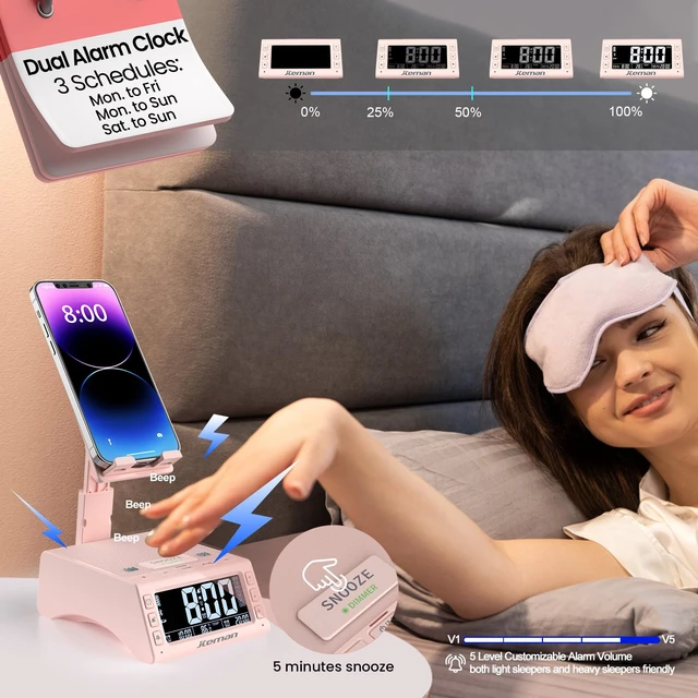 Alt view image 3 of 7 - Gifts for Men Women,Cell Phone Stand with Wireless Bluetooth Speaker,Adjustable Cool Tech Kitchen Gadgets,Unique Birthday Gift Idea for Him, Husband, BoyfriendPink