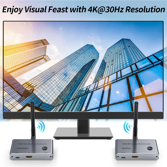 Alt view image 4 of 7 - Wireless HDMI Transmitter and Receiver 4K@30Hz HDMI Wireless Extender Kit 328Ft/100M 4K Video & Audio Sender and Receiver for Casting Video & Audio to Large Screen TV/Projector from Laptop/PC/Camera