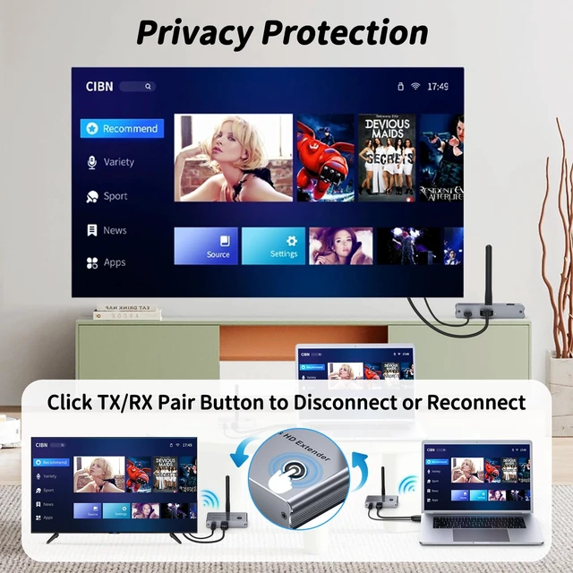 Alt view image 7 of 7 - Wireless HDMI Transmitter and Receiver 4K@30Hz HDMI Wireless Extender Kit 328Ft/100M 4K Video & Audio Sender and Receiver for Casting Video & Audio to Large Screen TV/Projector from Laptop/PC/Camera