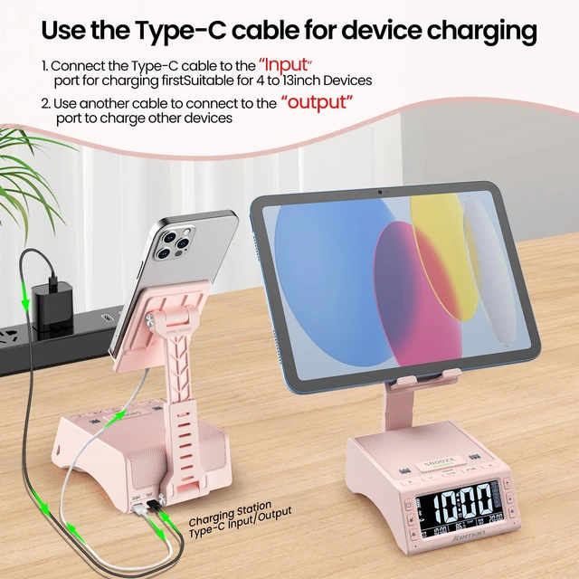 Alt view image 5 of 7 - Gifts for Men Women,Cell Phone Stand with Wireless Bluetooth Speaker,Adjustable Cool Tech Kitchen Gadgets,Unique Birthday Gift Idea for Him, Husband, BoyfriendPink