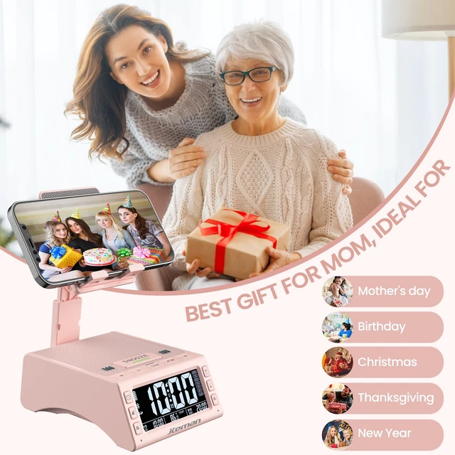 Alt view image 7 of 7 - Gifts for Men Women,Cell Phone Stand with Wireless Bluetooth Speaker,Adjustable Cool Tech Kitchen Gadgets,Unique Birthday Gift Idea for Him, Husband, BoyfriendPink
