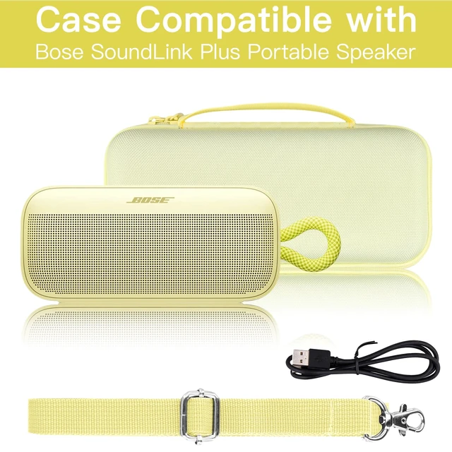 Alt view image 2 of 7 - for Bose SoundLink Plus Portable Speaker Hard Protective Case,Citrus Yellow Detachable Shoulder Strap, Reinforced Hand Strap, Easy Carrying, Dual Mesh Pockets, Cable Organization