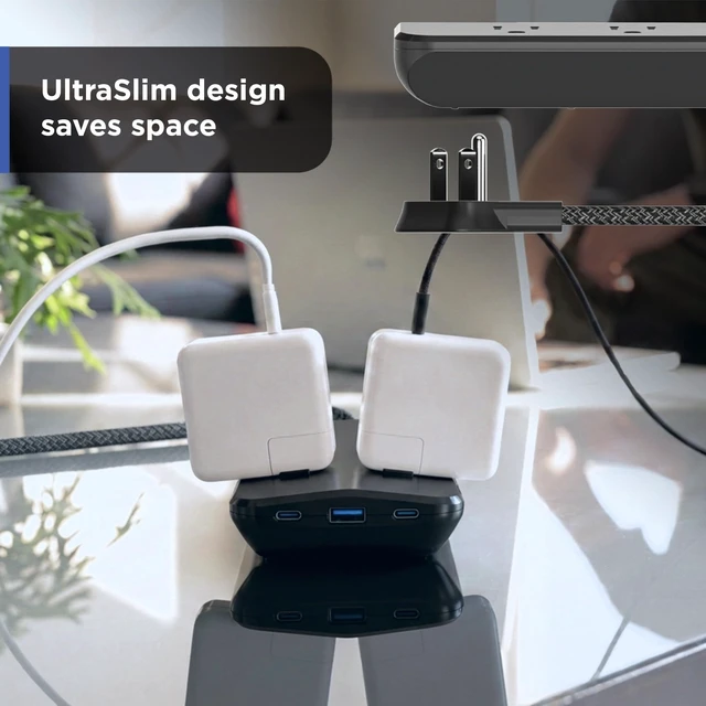 Alt view image 4 of 7 - Sur Protector Power Strips with USB Ports, 4 Ft Braided Extension Cord 1000 Joules, 10 Outlet Extender (Wide Spaced), 1 USB-A, 2 USB-C, Flat Plug, ETL Safety Listed, Black, 88190