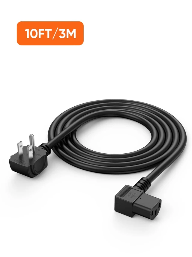 Alt view image 5 of 7 - 10 Feet 18 AWG NEMA 5-15P Angle Type to IEC320 C13 Power Cord 10 Feet 18 AWG Universal Power Cord for NEMA 5-15P Angle Type to IEC320 C13 Angle Type Cable, 3M / Black
